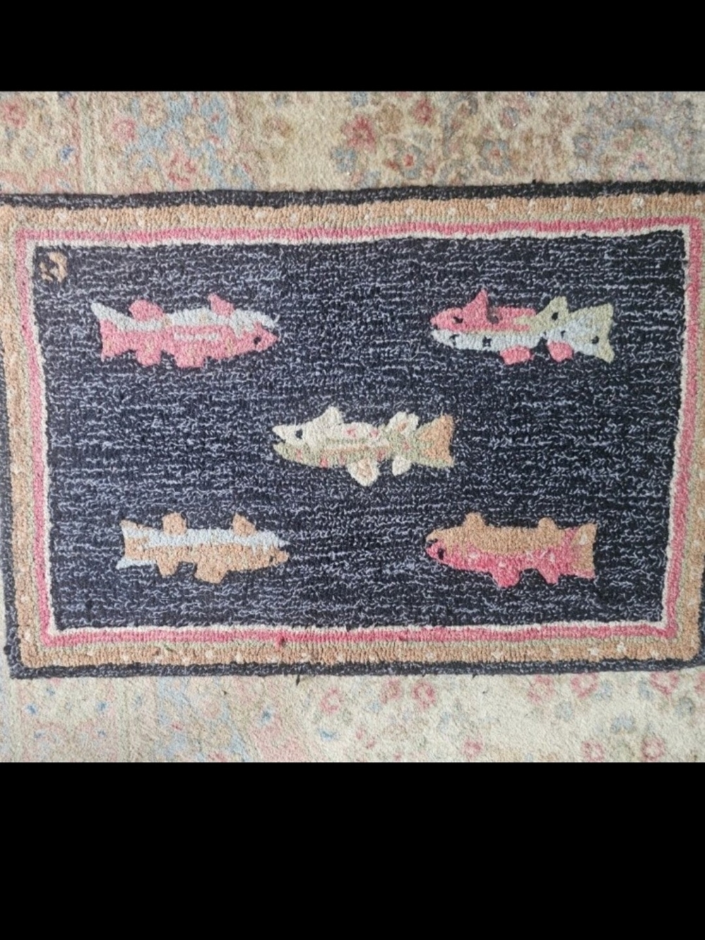 Chandler Four Corner Hooked Area Rug, With A River Fish Motif